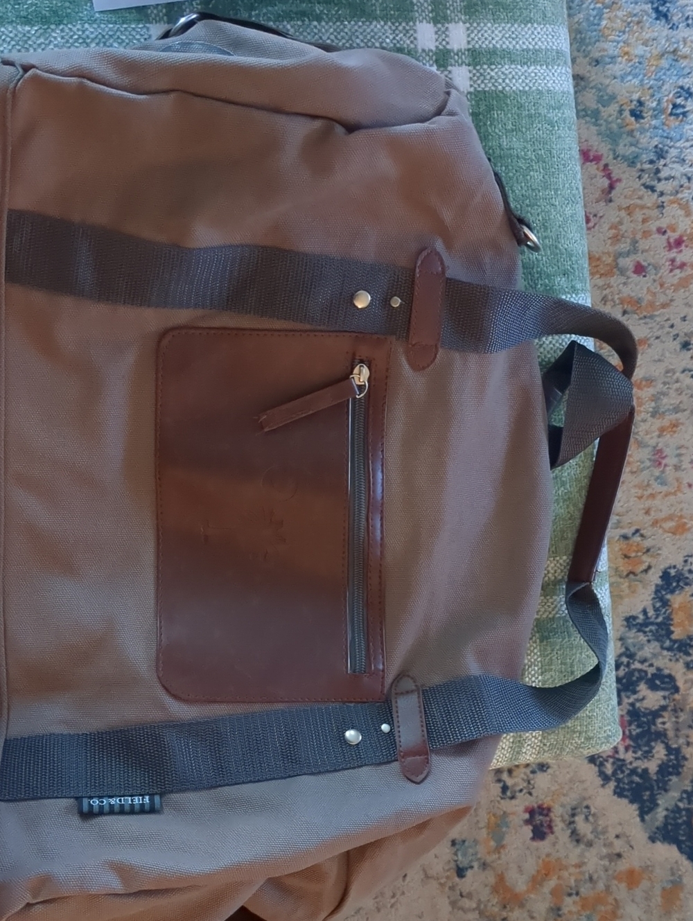 Brown Canvas & Vegan Leather Accent Duffel Bag